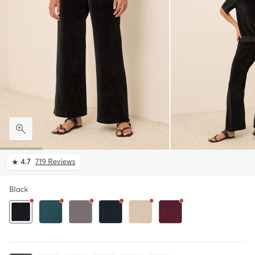 Pact Organic Velour Black Wide Leg Women's Pants XS